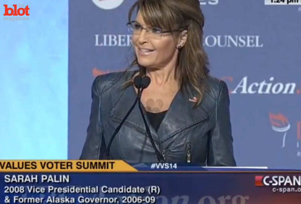 Of course Sarah Palin's speech was among our 'favorite' moments from the 2014 Values Voter Summit. (C-SPAN screen capture from nymag.com) 