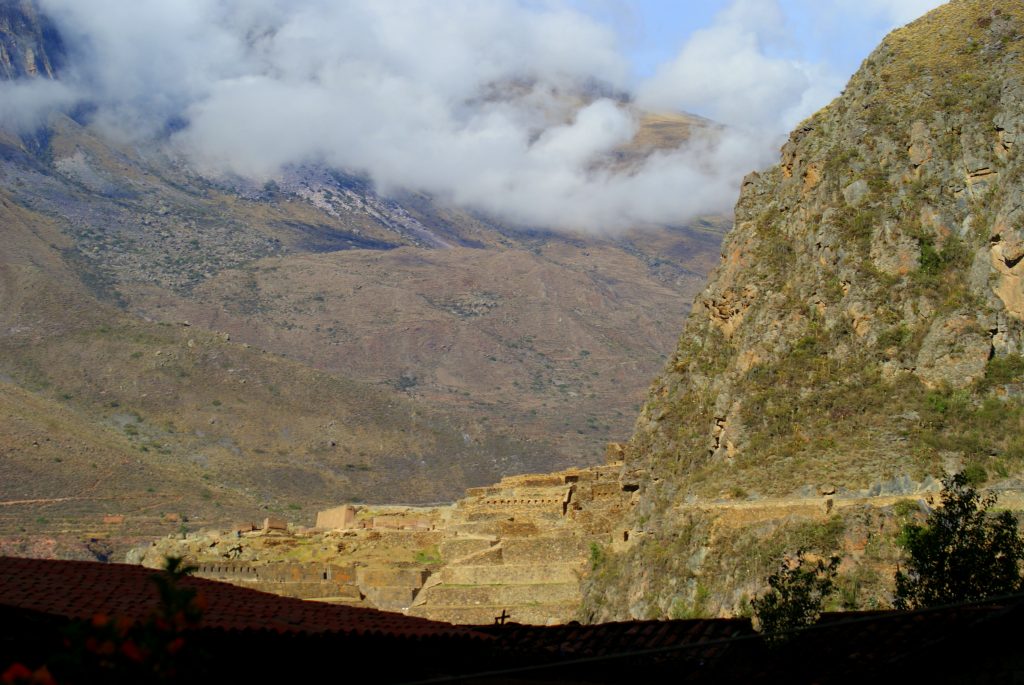 The morning view from Apu Lodge over Ollantaytambo rooftops to the Inca ceremonial center. (photo by Kirsten Koza)