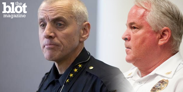 Madison's police chief Mike Koval is choosing to handle the shooting death of an unarmed black man differently from Ferguson's Thomas Jackson, and it shows. (Koval: dailyherald.com photo; Jackson: ksn.com photo) 
