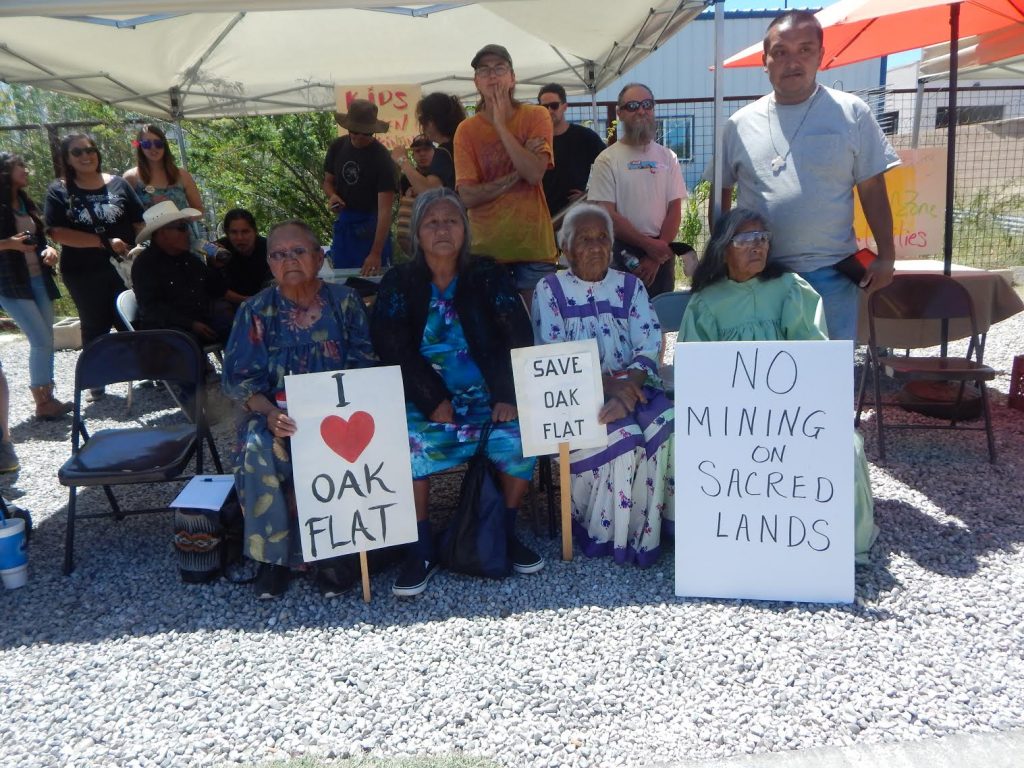 On April 19, San Carlos Apache tribal elders traveled to the Oak Flat Street Fair in Tucson, Ariz. to participate in traditional Apache dances to songs by Holy Ground Medicine Man Anthony Logan. (Photo by Sandra Ramble)