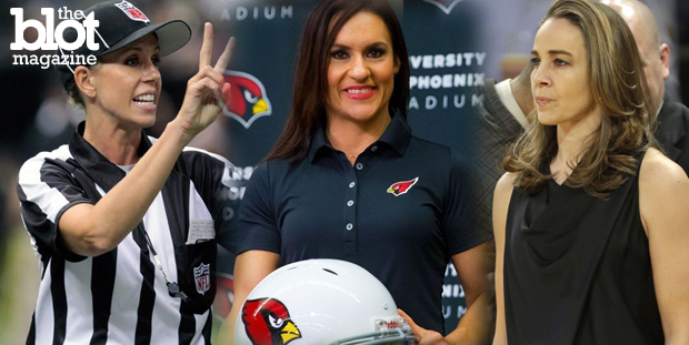 Three women — Sarah Thomas, Jen Welter and Becky Hammon — are busting through the glass ceilings of the NFL and NBA. All we can say is, 'It's about time.' (From left, Thomas: YouTube photo; Welter: FoxSports.com photo; Hammon: nypost.com photo)