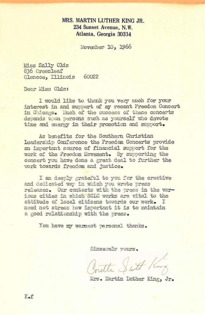 The letter Olds received from King's wife, Coretta Scott King. (Photo courtesy Sally Wendkos Olds)