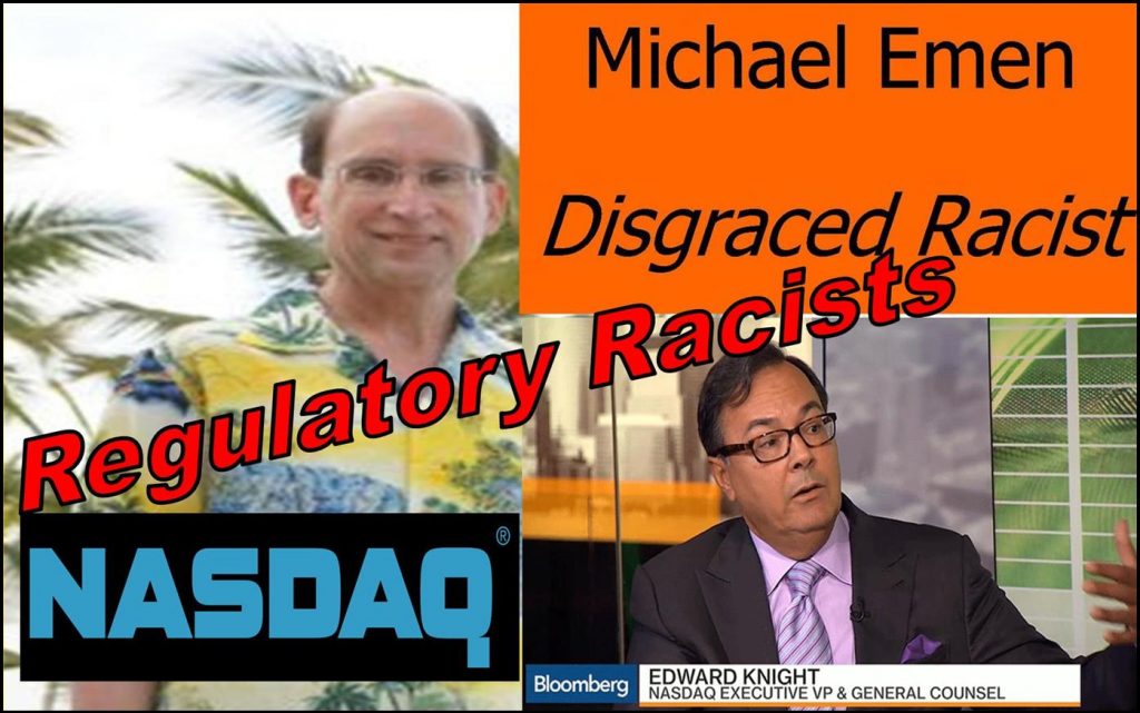 Ed Knight, Michael Emen, Gary Sundick, William Slattery, NASDAQ Stock Market, implicated fraud, racism, delisting, scandal