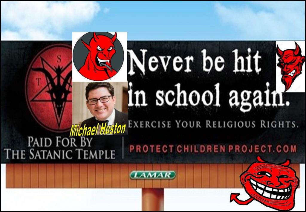 Michael Huston, Gibson Dunn Lawyer Says Texas Satanic Temple Scares School Bullies with Billboards from Hell