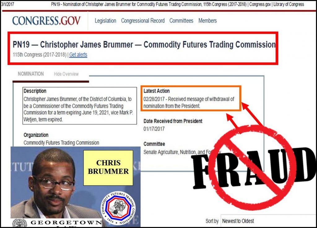 Stephen Rex Brown, NY Daily News reporter, Exposes Chris Brummer, Georgetown Law Professor, Trump Withdraws CFTC nomination, Rachel Loko, Nicole Gueron, Whitney Gibson, Vorys fraud