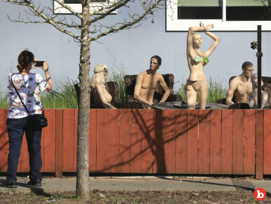 Neighbor Forced to Shorten Fence Revenge by Naked Mannequins