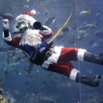 German Santa Goes Underwater at Berlin Sealife Aquarium