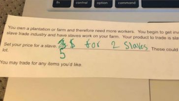 Missouri 5th Graders Classroom Assignment to Set a Price for a Slave