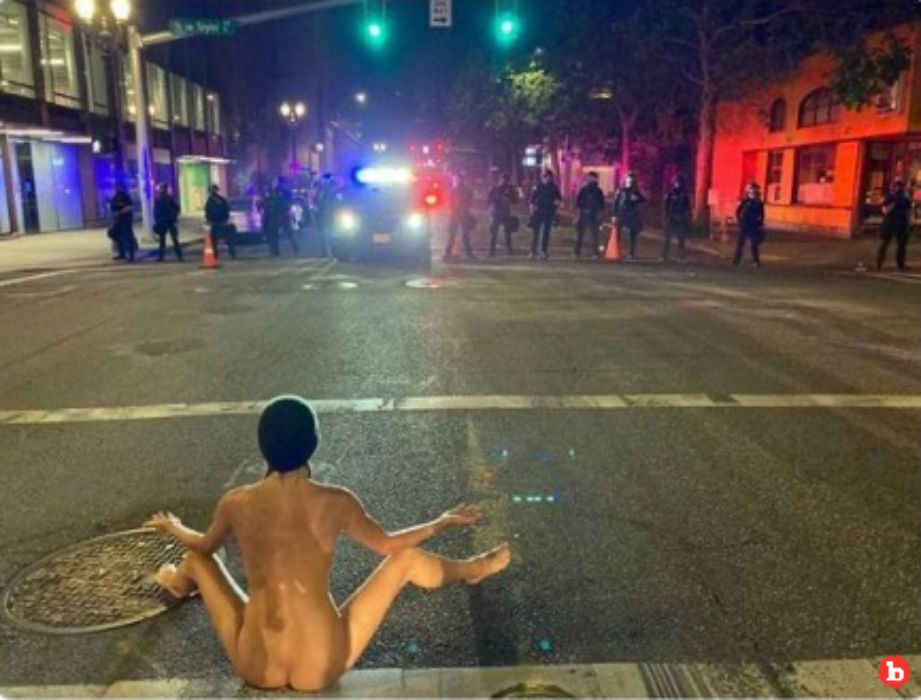 Naked Athena Bares All to Feds in Portland, Feds Shoot Pepper Balls at Her Feet